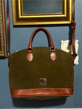 Dooney & Bourke Darcy Satchel Olive Green Suede Tan Florentine Leather ✨EUC✨